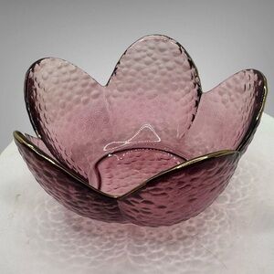 PURPLE GLASS FLOWER TRINKET DISH